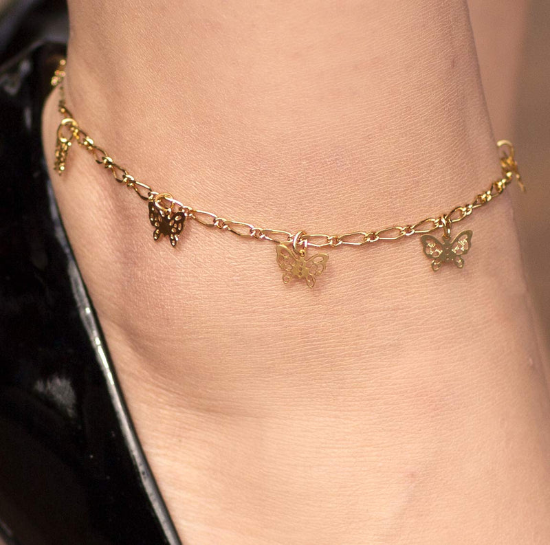 [Australia] - Lifetime Jewelry Butterfly Anklet for Women Men & Teen Girls 24k Gold Plated 10.0 Inches 