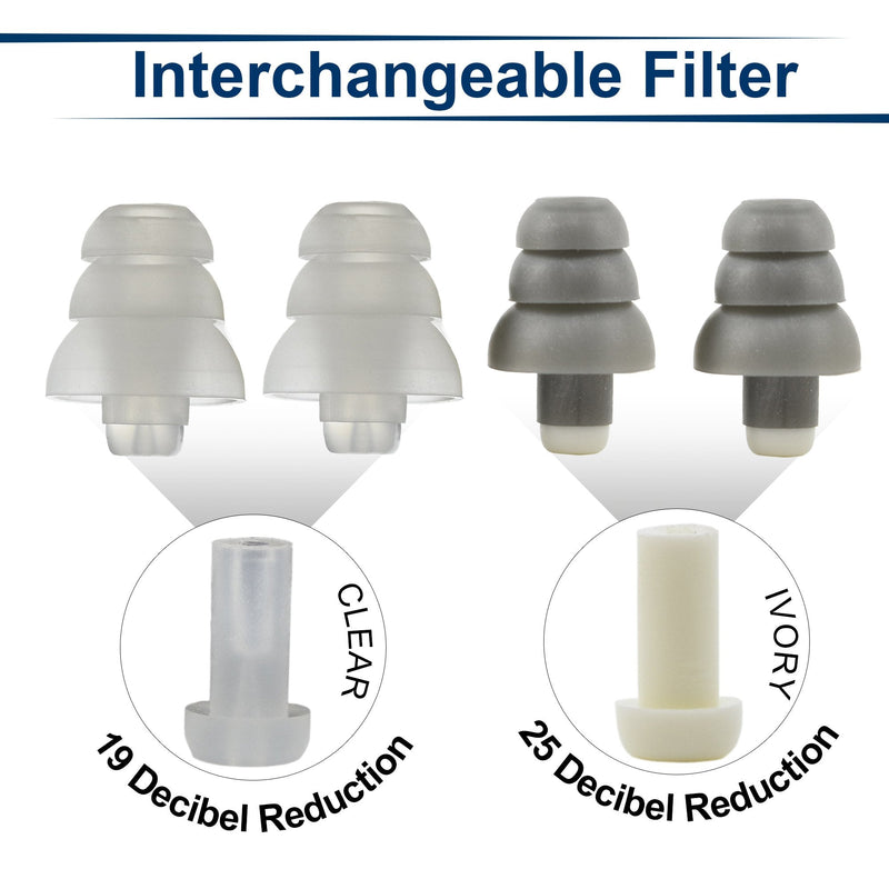 [Australia] - Rave High Fidelity Ear Plugs: HiFi Hearing Protection for Music, Concert; Noise Reducing Earplugs Help Stop Tinnitus; Ear Buds Filter Noise for Ear Protection (Black Case) (2 Pairs - 19/25 Decibel) 