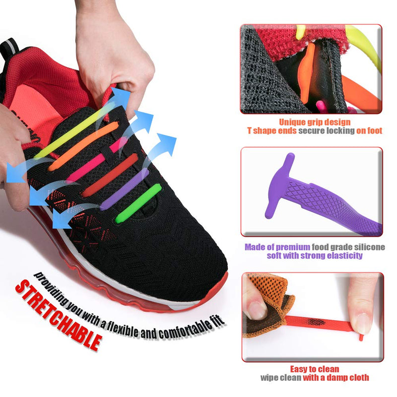 [Australia] - HOMAR No Tie Shoelaces for Kids Adults Stretch Elastic Tieless No Tie Shoe Laces Black 