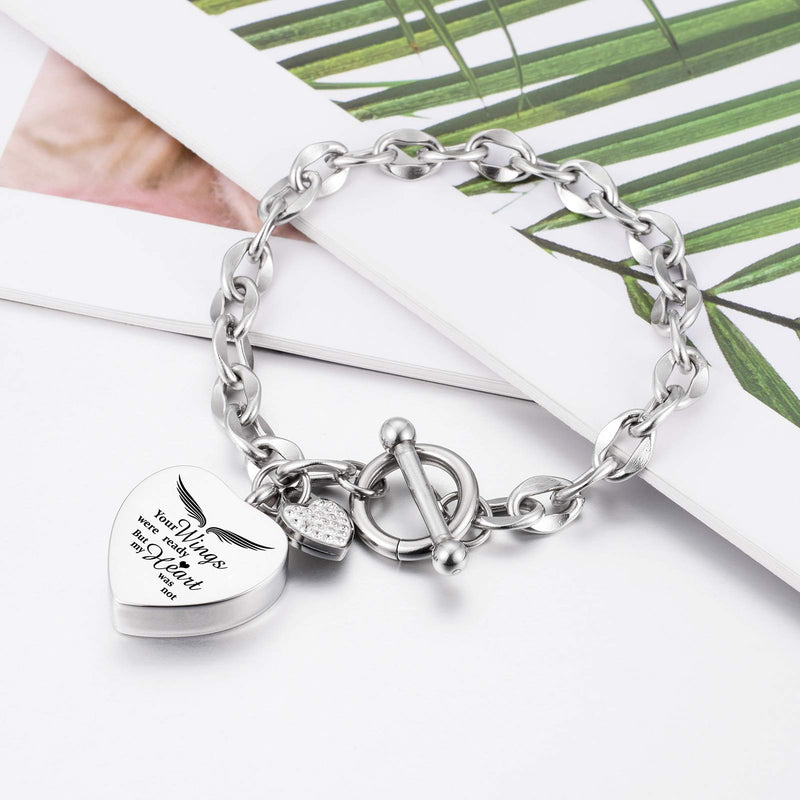 [Australia] - XIUDA Urn Bracelet for Ashes Heart Locket Cremation Bracelet Ashes Holder Bangle Link Chain Women Men silver 