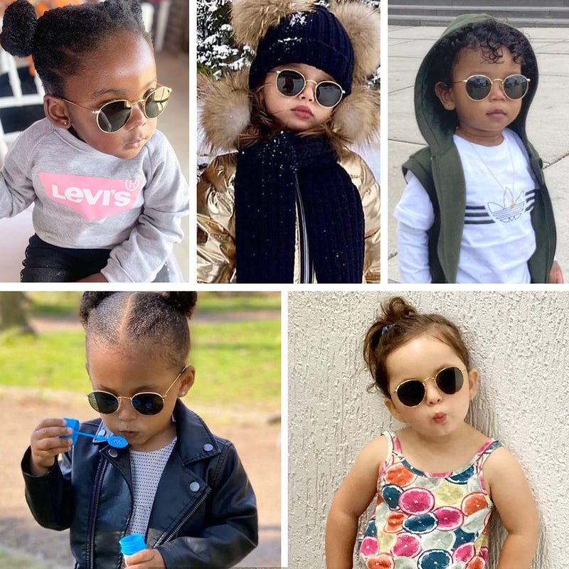[Australia] - Kids Classic Polarized Round Metal Sunglasses for Little Girls Boys Baby Toddler Age 1-8, Two Sizes A1 Gold/Grey For 1-3 Years Old 43 Millimeters 