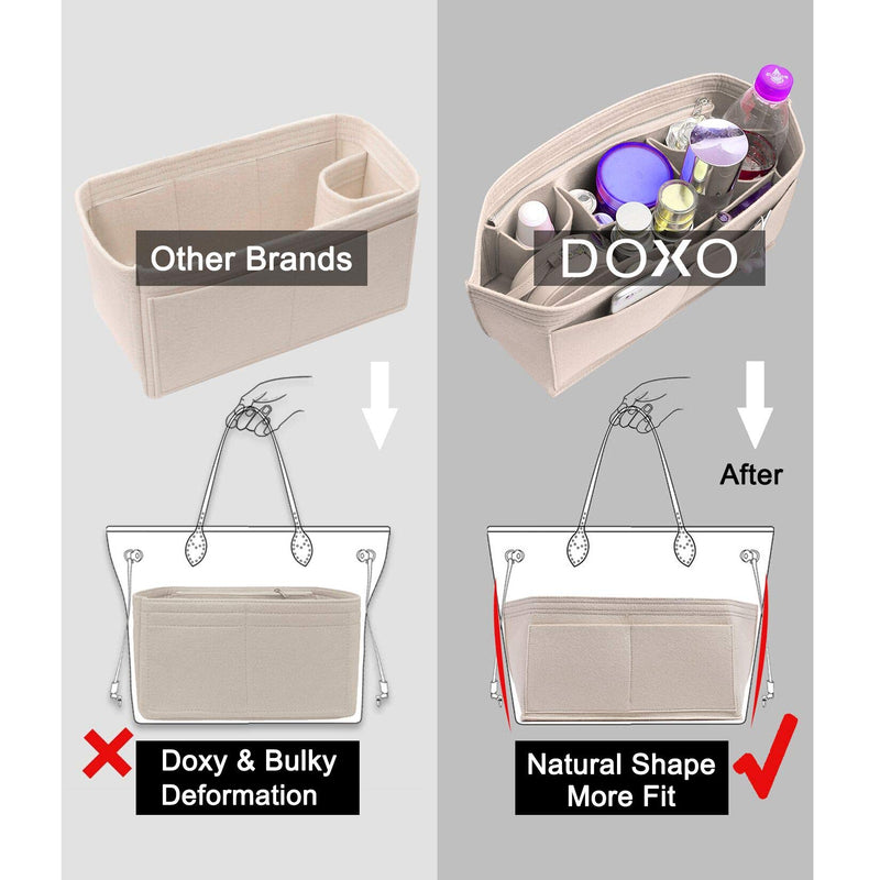 [Australia] - Doxo Felt Organizer Insert Handbag&Tote Purse Organizer Insert Large with Zipper Bag Fits for Speedy and Neverfull MM Beige Bag 