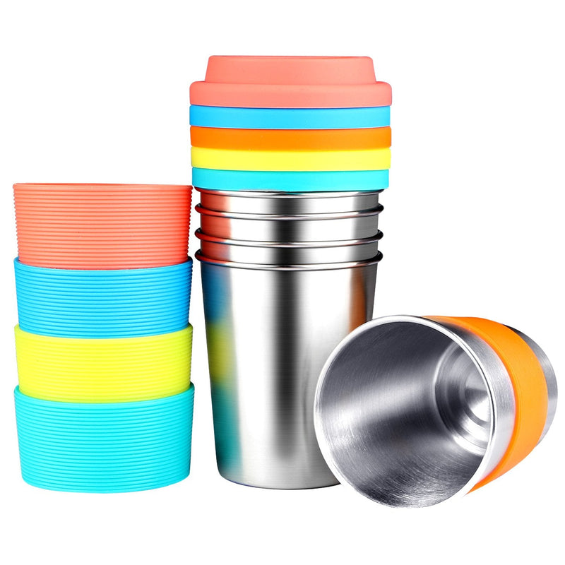 [Australia] - Kids Stainless Steel Cups With Silicone Lids & Sleeves, Kereda 5 Pack 8 oz. Drinking Tumblers Eco-Friendly BPA-Free for Children and Toddlers, Adults 
