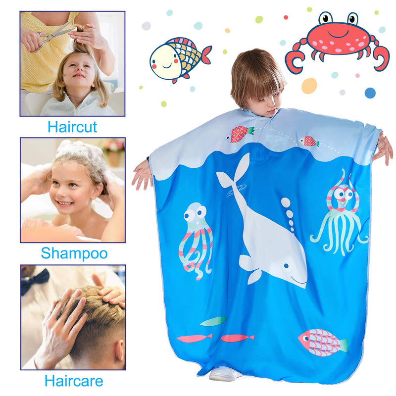 [Australia] - Barber Cape for Kids - Iusmnur Professional Hair Salon Cape with Adjustable Snap Closure Shampoo Hair Cutting Cape for Salon and Home - 51 x 36 inches (Ocean World) Blue 