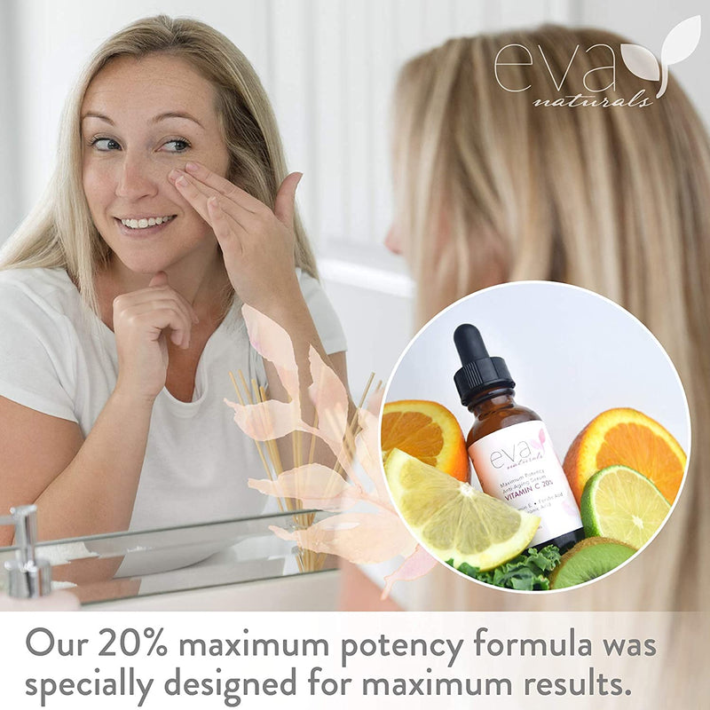 [Australia] - Eva Naturals Vitamin C Serum 20% for Face, Anti-Aging Formulation with Ferulic & Hyaluronic Acid, Vitamin E (30 ml) 