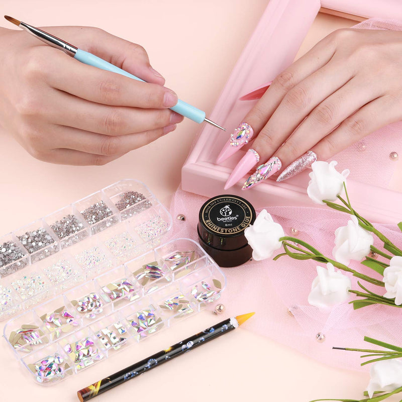 [Australia] - Beetles 15ml Nail Art Rhinestone Glue Gel Clear No Wipe Adhesive Resin Gems Diamonds Jewelry Gel Nail Polish Decoration With 2 Dual-Purpose Brush Pen 1 Wax Pencil Rhinestone Gel 