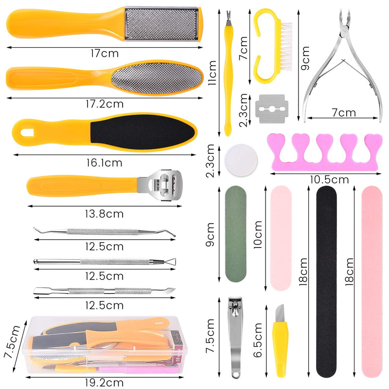[Australia] - Foot File Pedicure Set, 30 in 1 Foot Files Foot Care Scrubber Kit Hard Skin Remover Feet Scrub for Women Men Salon or Home Yellow 