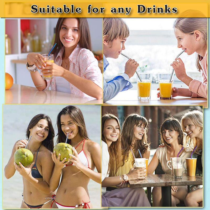[Australia] - Set of 8 Reusable Metal Straws and Cleaner, 8.5'' Coloured Stainless Steel Straws Reusable, (4 Straight + 4 Bent + 2 Brushes Reusable Straws Drinking) by AniSqui 