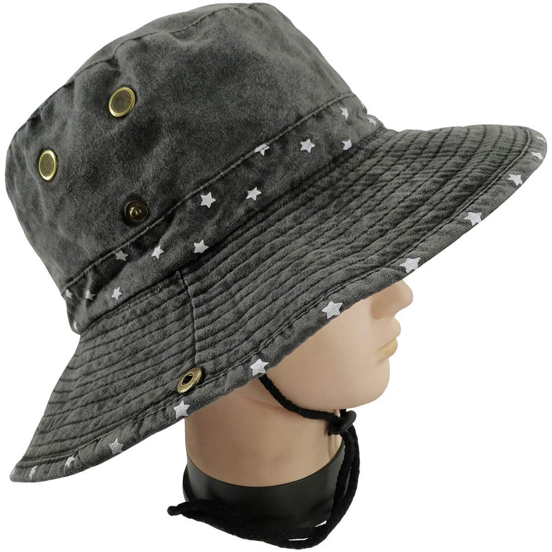 [Australia] - Ledamon Men's Sun Hat Fisherman Hat UV Protection Outdoor Hiking Fishing Washed Cotton Cap Charcoal Grey / Star 