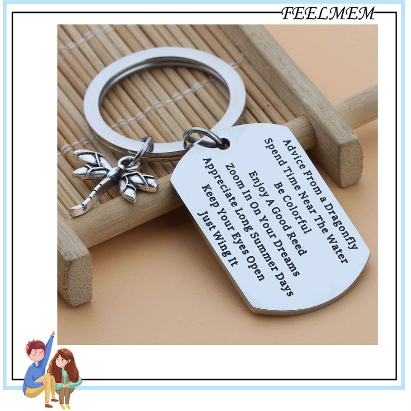 [Australia] - FEELMEM Advice from a Dragonfly Keychain Enjoy A Good Reed Zoom in On Your Dreams Just Wing It Inspirational Dragonfly Charm Keychain Graduation Gift Encouragement Gifts for Her Silver 