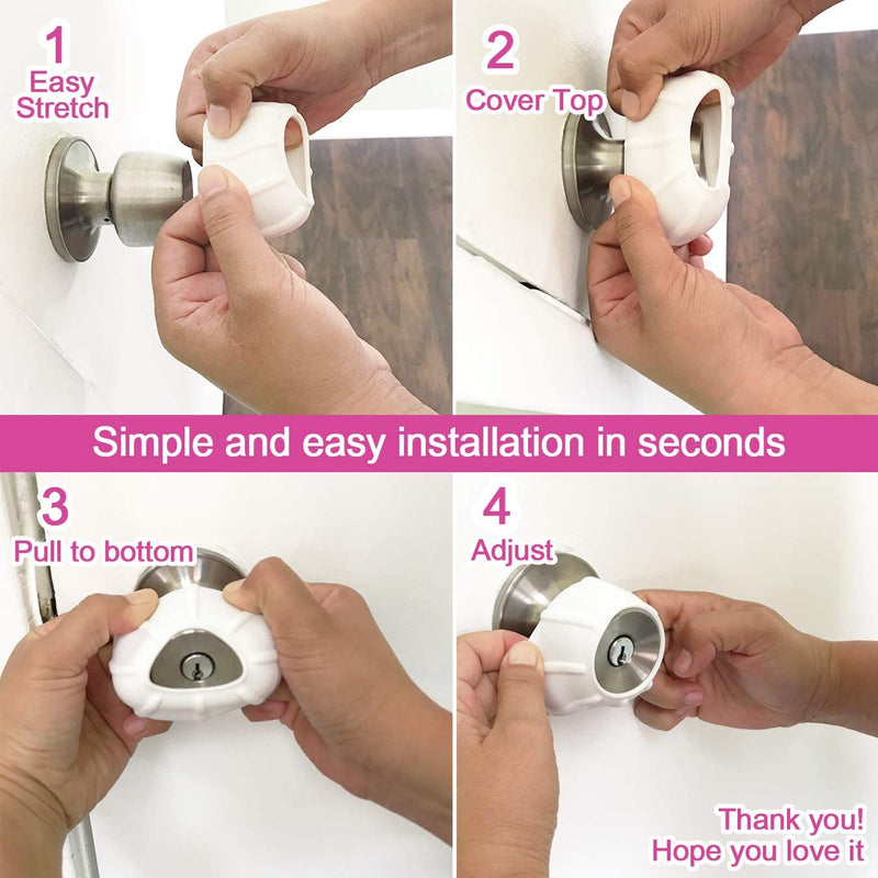 [Australia] - New Enjoy Cover - Door Knob Cover Grips Non Slip Arthritis & Senior Living Aids Grippy Easy Open Decorative. Simple Functional Effective Solution- 4 Pack (White, Cove) 