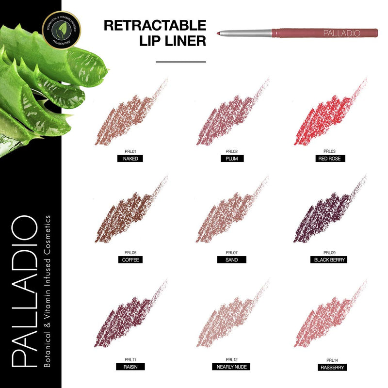 [Australia] - Palladio, Retractable Waterproof Lip Liner High Pigmented and Creamy Color Slim Twist Up Smudge Proof Formula with Long Lasting All Day Wear No Sharpener Required, Black Berry, 1 Count 
