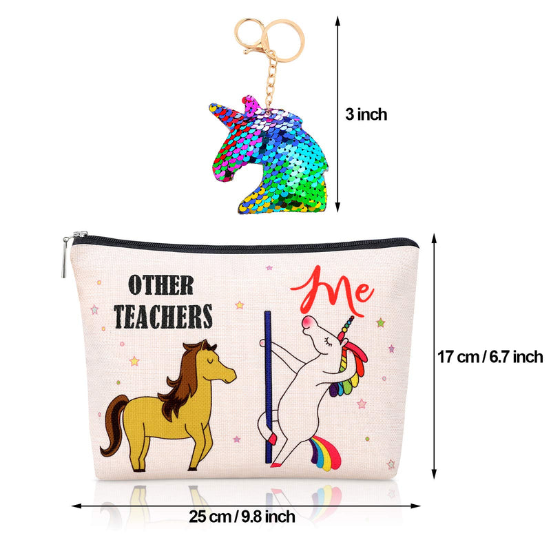[Australia] - Teacher Cosmetic Bag Makeup Bag Pouch Teacher Present Pencil Bag Travel Toiletry Case Cosmetic Purse with Unicorn Keychain for Teacher Christmas Holiday Graduation Present 