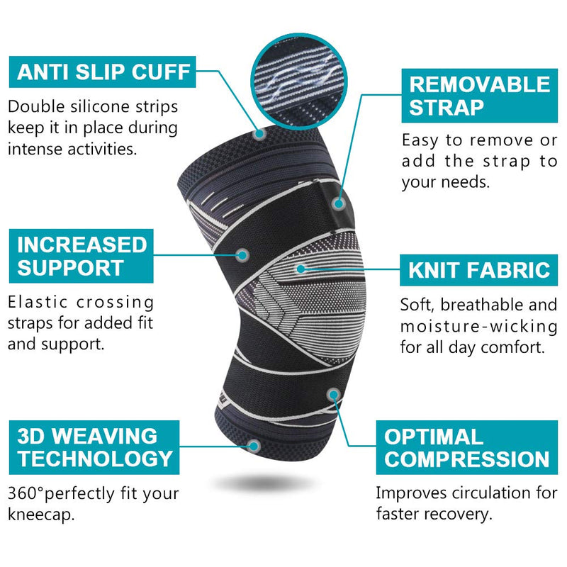 [Australia] - Beister 1 Pair Knee Compression Sleeves with Adjustable Straps for Men & Women, Professional Knee Support Brace for Meniscus Tear, Arthritis, Sports Joint Pain Relief, Running, Basketball Style 2-Black Large (2 Count) 