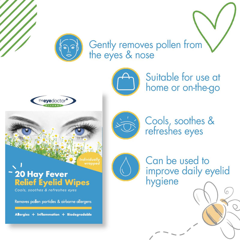 [Australia] - The Eye Doctor Hay Fever Relief Eyelid Wipes - 20x Single Use Eye Wipes for Allergy & Hayfever - Inflammation, Watery Itchy Eyes,White 20 Wipes Allergy Wipes 
