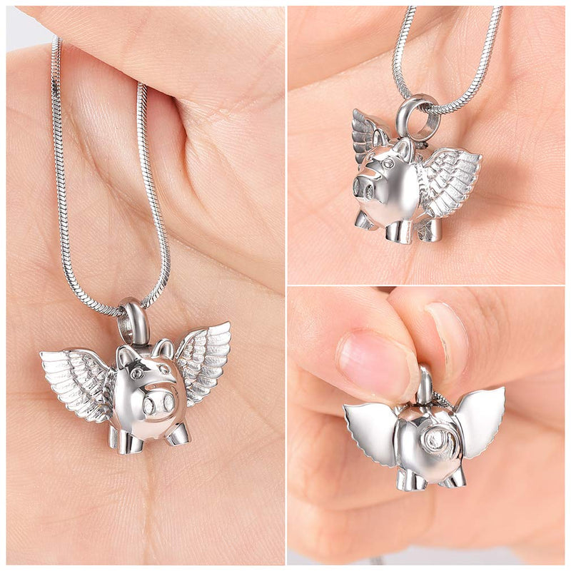 [Australia] - Minicremation Cremation Jewelry Urn Necklace for Ashes, Flying Pig Memorial Pendant Made of 316L Stainless Steel, Keepsakes Locket Four Colors Can be Choose. Silvery 