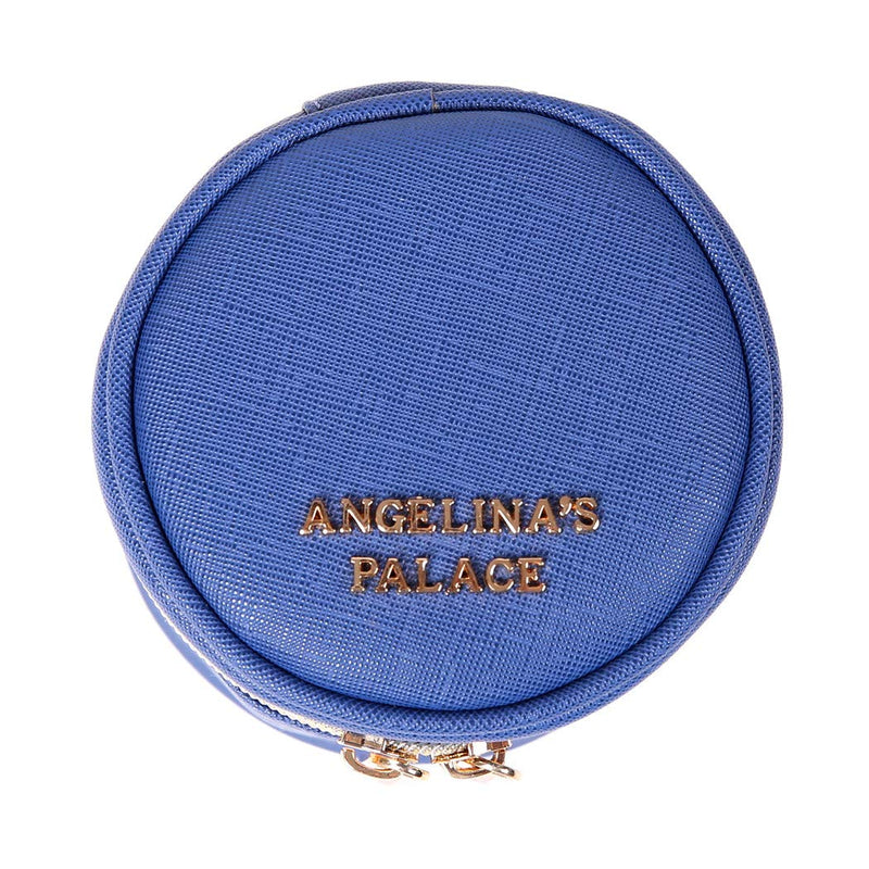 [Australia] - Angelina's Palace Round Jewelry Organizer Case Travel Bag Bridesmaid Gifts Vegan Leather Box for Necklace Earring Bracelet Ring(dark chambray) dark chambray 