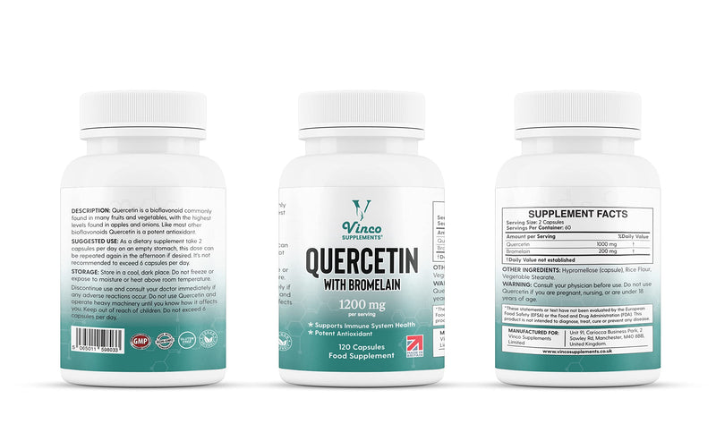 [Australia] - Vinco Quercetin with Bromelain Supplement - 1000mg Quercetin & 200mg Bromelain Per Serving � 120 High Strength Capsules - for Immune Support � Non-GMO & Gluten Free 