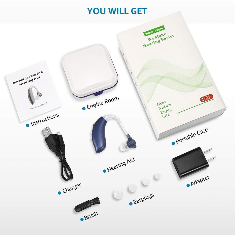 [Australia] - Hearing Aid, Hearing Aid for Seniors Rechargeable Hearing Amplifier with Noise Cancelling for Adults Hearing Loss Digital Ear Hearing Assist Devices with Volume Control Blue 