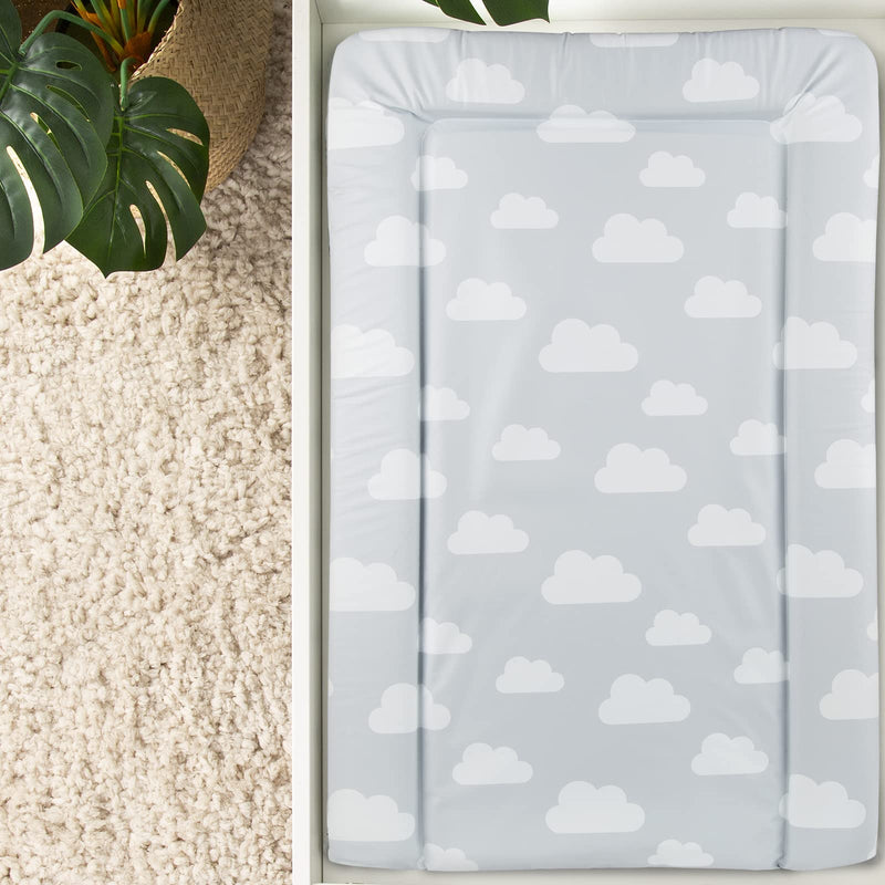 [Australia] - CuddleCo Baby Nappy Changing Mat - Waterproof, Anti-Roll Nursery Changing Table Topper with Curved Sides and Raised Edges - Clouds 