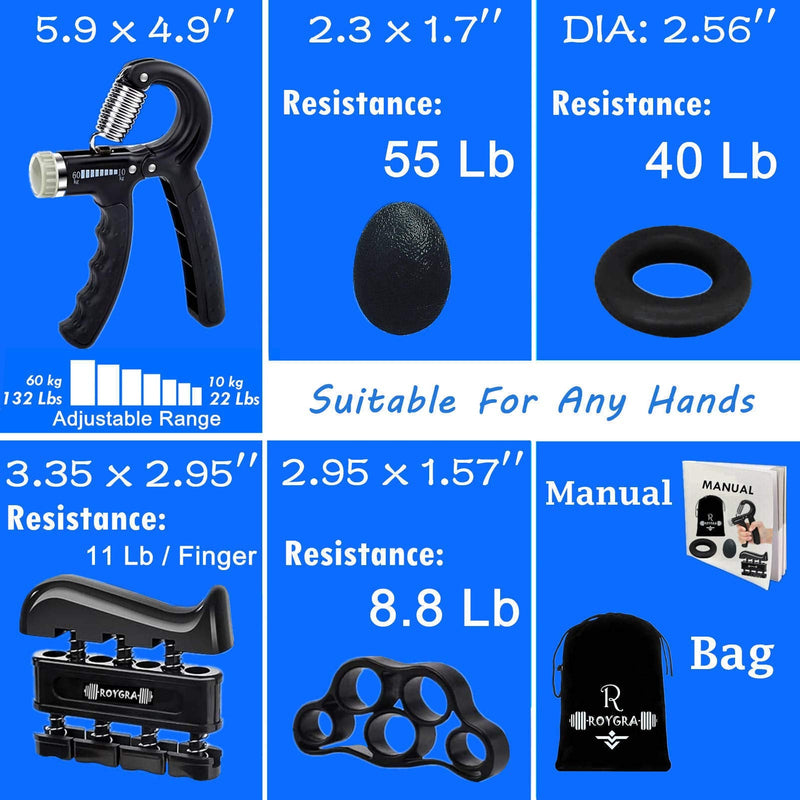 [Australia] - roygra Grip Strength Trainer, Forearm Workout, Hand & Finger Exerciser - 5 Pack 