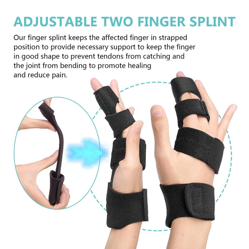 [Australia] - 2 Finger Splint Trigger Finger Splint Adjustable Two Finger Splint Full Hand and Wrist Brace Support, Metal Straightening Immobilizer Treatment for Sprains, Mallet Injury, Arthritis (L/XL) L/XL 