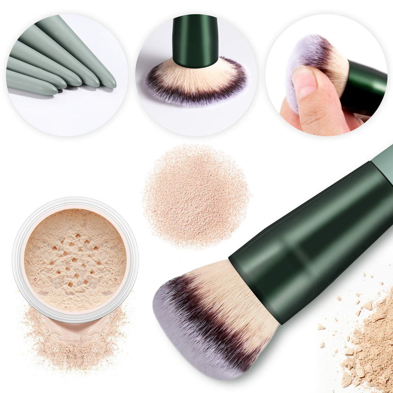 [Australia] - Makeup Brushes HEYMKGO 15pcs Makeup Brush Set Premium Synthetic Bristles Green Color Conical Handle Kabuki Foundation Brush Face Lip Eye Makeup Sets Professional with Portable Drawstring Flannel Bag 