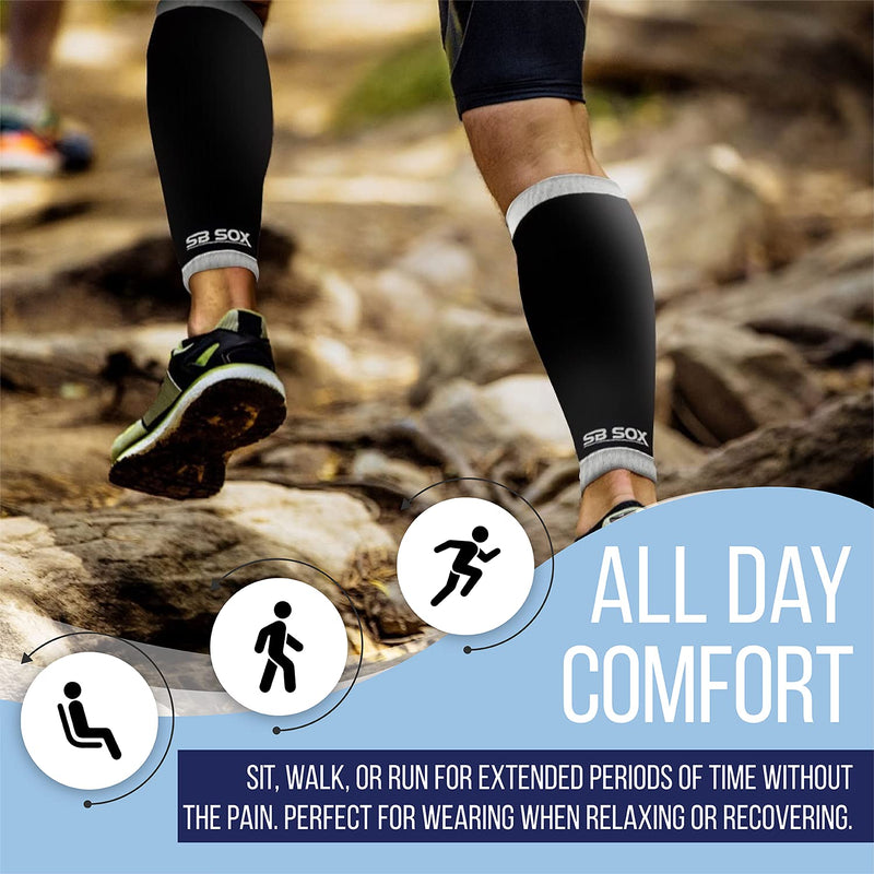 [Australia] - SB SOX Compression Calf Sleeves (20-30mmHg) for Men & Women - Perfect Option to Our Compression Socks - For Running, Shin Splint, Medical, Travel, Nursing, Cycling, and Leg Pain (Solid - Black, Large) Solid - Black 