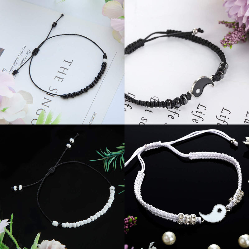 [Australia] - 6 Pieces Matching Yin Yang Friend Couple Bracelets with Necklace Set, Adjustable Waterproof Handmade Cord Relationship Bracelets for Friendship Relationship Boyfriend Girlfriend 