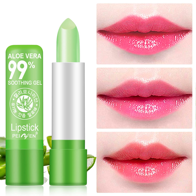 [Australia] - Aloe Vera Lipstick,3 Pack Moisture Lip Balm Aloe Lip Gloss,Long Lasting Nutritious Lip Balm Lips Moisturizer Magic Temperature Color Change Lip loss,Green 3 Pack 