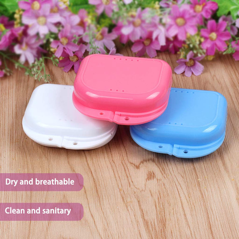 [Australia] - ZCDA Denture Box, Retainer Case, 3 Pcs Retainer Box for Braces, Denture, Retainer, Mouth Guard, Dry and Breathable (Pink, White, Blue) 