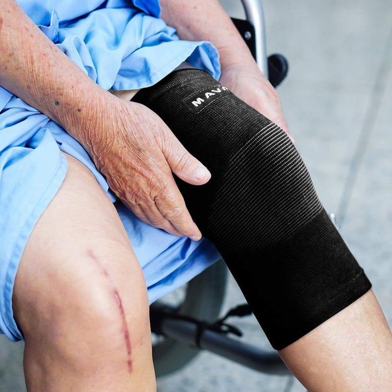 [Australia] - Mava Sports Reflexology Knee Support Sleeves (Pair) for Joint Pain and Arthritis Relief, Improved Circulation Compression – Effective Support for Running, Jogging, Workout, Walking and Recovery Black X-Large 