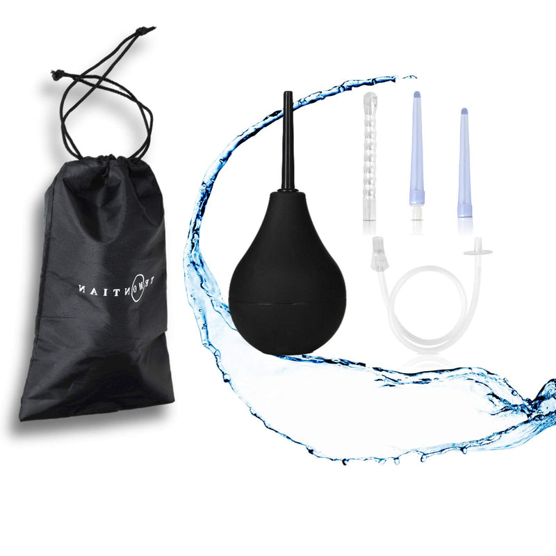 [Australia] - TEMONTIAN Enema Bulb Kit ，Anal Douche for Men Women Beginners， with 19.7in Hose+4 Nozzles (Black) Black 