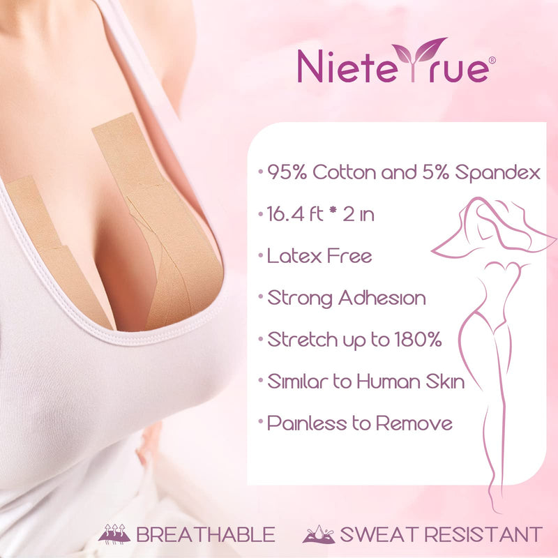 [Australia] - Boob Tape, Breathable & Sticky Boobytape for Breast Lift, Suitable for Large Breasts A-G Cup (Nude) Incl. 1 Breast Lift Tape, 10 Pairs Satin Breast Petals and 1 Pair Reusable Silicone Nipple 