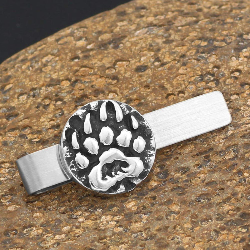 [Australia] - GuoShuang Stainless Steel Nordic Viking Amulet Rune Small Bear paw Tie Clips with Valknut Gift Bag 