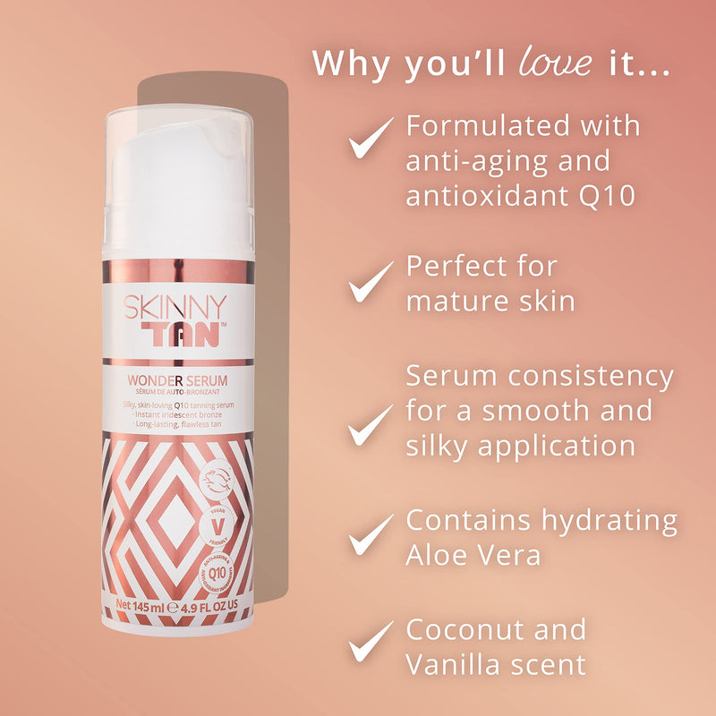 [Australia] - Skinny Tan Wonder Serum Anti-Ageing Tanning Serum 145ml |Tanning Serum with Youth Boosting Q10 and Vitamin E | Cruelty Free & Vegan Skincare for Radiant Natural Glow 