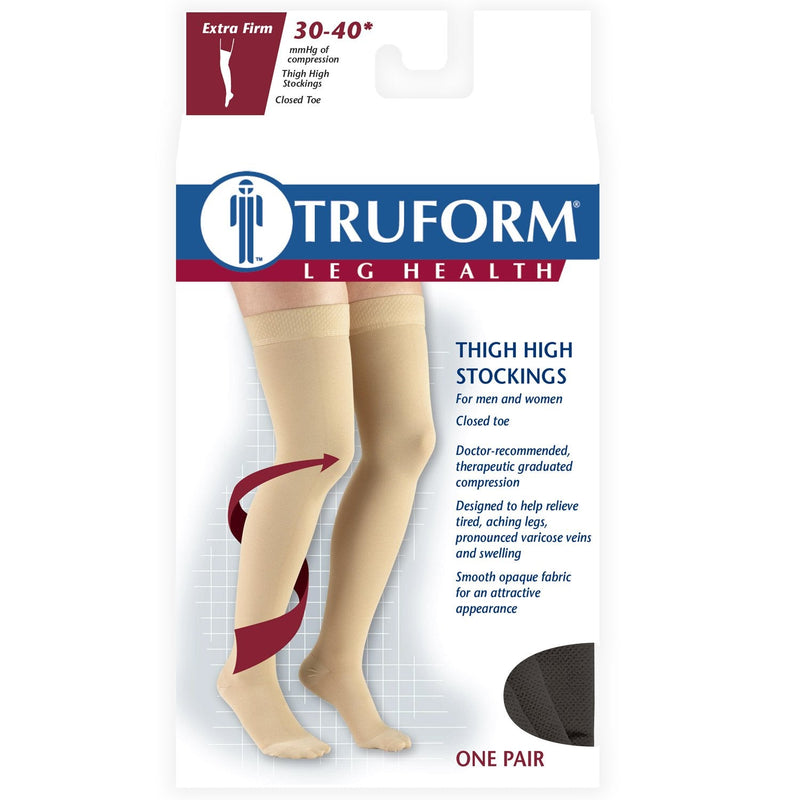 [Australia] - Truform 30-40 mmHg Compression Stockings for Men and Women, Thigh High Length, Dot-Top, Closed Toe, Black, X-Large X-Large (1 Pair) 