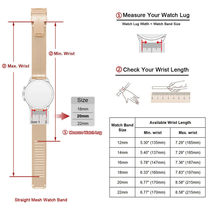 [Australia] - EACHE Stainless Steel Mesh Watch Band for Mens Women, Quick Release Mesh Watch Straps 12mm 14mm 16mm 18mm 20mm 22mm Rose Gold 