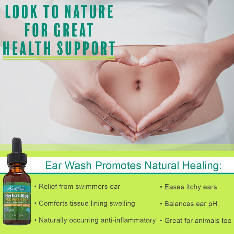 [Australia] - Aloe Life - Herbal Aloe Ear Wash Plus, Provides Soothing Relief for Ear Irritations, Swimmer’s Ear, Discomfort & Itchy Ears, Whole Leaf Aloe Vera with Herbs, Safe for Animals, Includes Dropper (1 oz) 