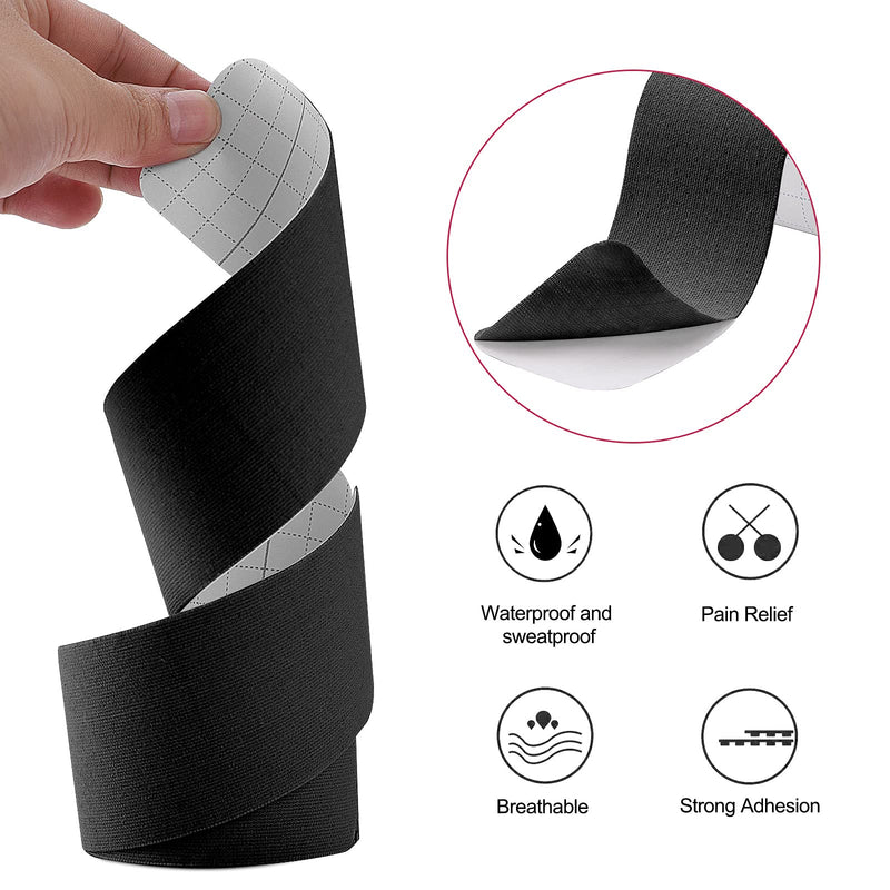 [Australia] - Kinesiology Tape Precut(4 Pack) Kinetic Tape Rolls Athletic Tape Elastic Therapeutic Sport Tape for Knees, Ankles, Shoulder, Elbow, Pain Relief and Injury Recovery 2 Inch x 16.4 ft (Black) (4 Pack) Black 