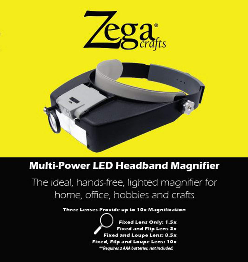 [Australia] - Zega Crafts Headband Magnifier w/ 3 Multi-Depth Magnifying Lenses & Detachabe Worklight 