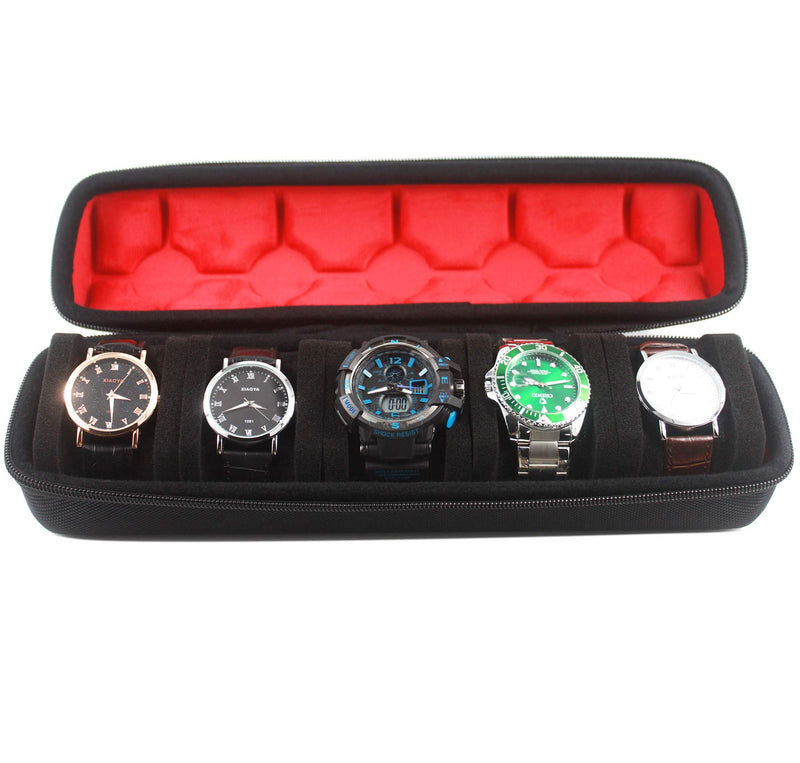 [Australia] - 5 Slots Portable Watch roll Travel case Holder and Organizer(fit up to 55mm) with Separation Pillow, Keep Watch from Moving(Deluxe red Lining) 