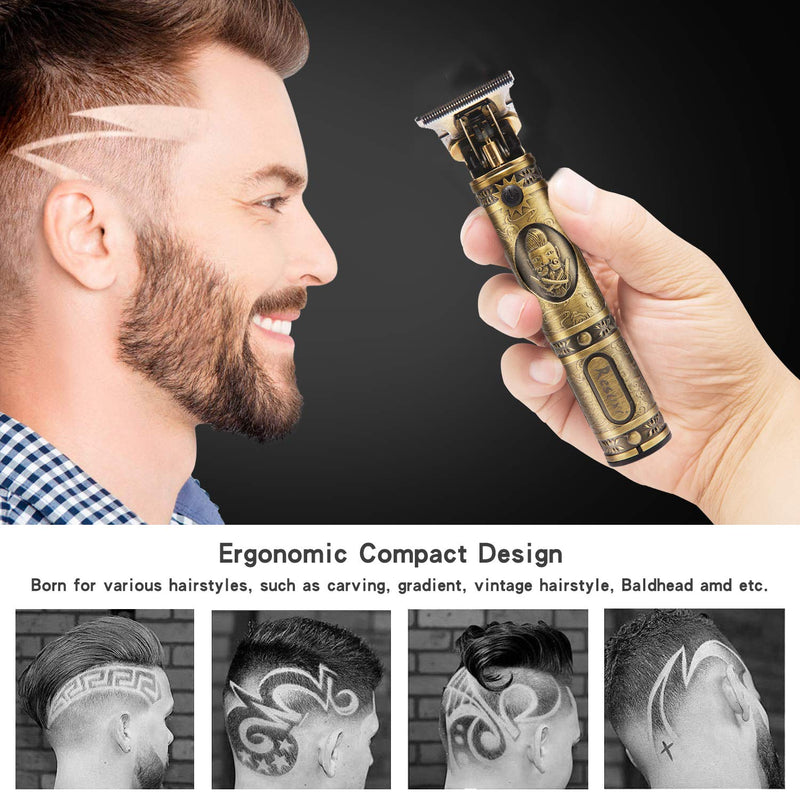 [Australia] - Xnuoyo Professional Cordless T-Blade Hair Clipper, Golden Beard Trimmer for Men Rechargeable Head Shaver kit with 3 Guide Combs for Beard 