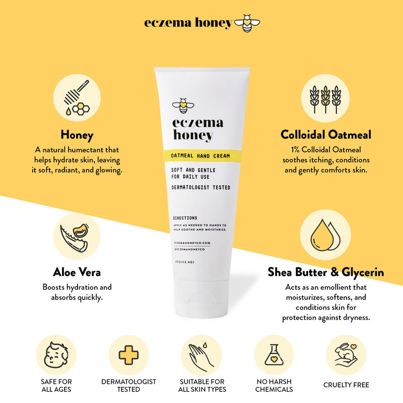 [Australia] - Eczema Honey Oatmeal Hand Cream for Sensitive Skin- Soothes and Provides Instant Nourishment, Fast Absorbing with Colloidal Oatmeal and Restorative Oils Cruelty Free Eczema Relief (4oz) 