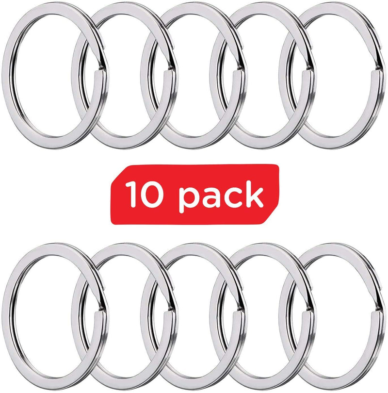 [Australia] - Silipac Metal Key Rings Flat Split in Bulk - Heavy Duty Stainless Steel KeyChain for Car, Home, Office, Lanyards Holder Nickel Plated Silver Nickel-plated 10 pcs 