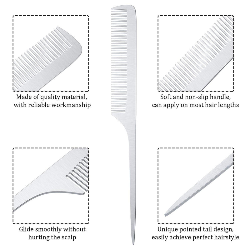 [Australia] - 2 Pieces Metal Tail Combs Silver Rat Tail Hair Combs Fine Cutting Comb Teasing Pintail Barber Comb Stainless Steel Hair Styling Cutting Comb (Rat Tail) 