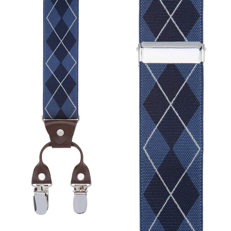 [Australia] - Y Back Mens Suspenders, with 6 Strong Clips Wide Adjustable Elastic Braces for Casual&Fomal by Grade Code Blue Argyle 