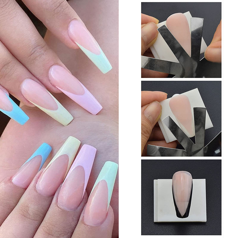 [Australia] - Oval French Tip Cutter 2 Pcs,9 Sizes French Smile Line Cutter DIY Nail Art Almond Deep Oval French Cutter for Nails Reusable Easy French Nail Cutter Plate Module Stainless Steel G color H color 