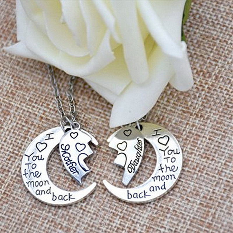 [Australia] - Blerameng I Love You to The Moon and Back Mother Daughter Moon Love Heart Necklace Pendant 2PC,Mother and Daughter 