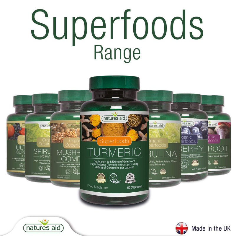 [Australia] - Natures Aid Turmeric 8200 mg, High Potency Extract plus Whole Herb, 200 mg Curcumins, Vegan, 30 Capsules 30 Count (Pack of 1) 